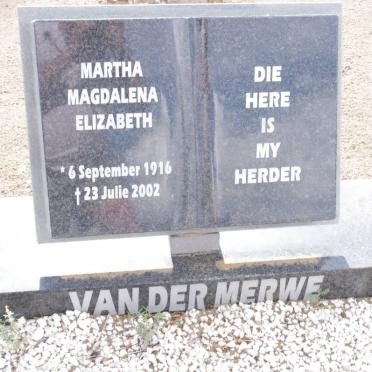 MERWE Martha Magdalena Elizabeth, van der 1916-2002