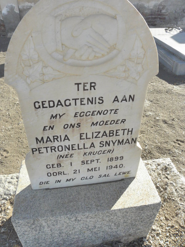 SNYMAN Maria Elizabeth Petronella nee KRUGER 1899-1940