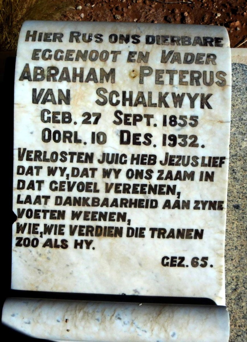 SCHALKWYK Abraham Peterus, van 1855-1932