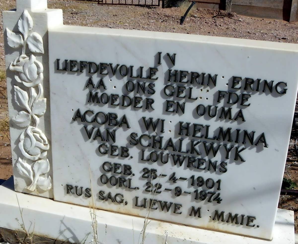 SCHALKWYK Jacoba Wilhelmina, van nee LOUWRENS 1901-1974