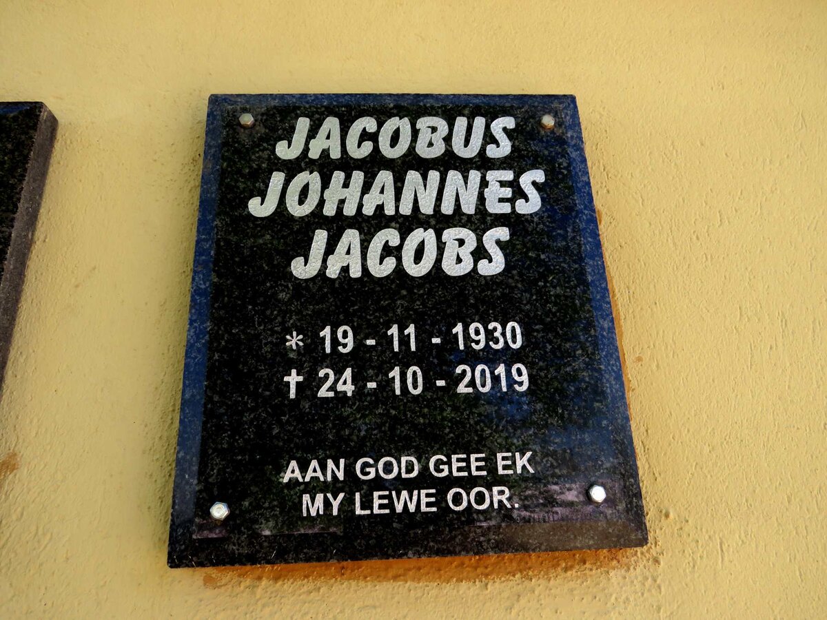 JACOBS Jacobus Johannes 1930-2019
