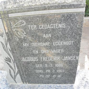 JANSEN Jacobus Frederik 1886-1965