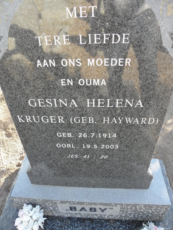 KRUGER Gesina Helena nee HAYWARD 1914-2003
