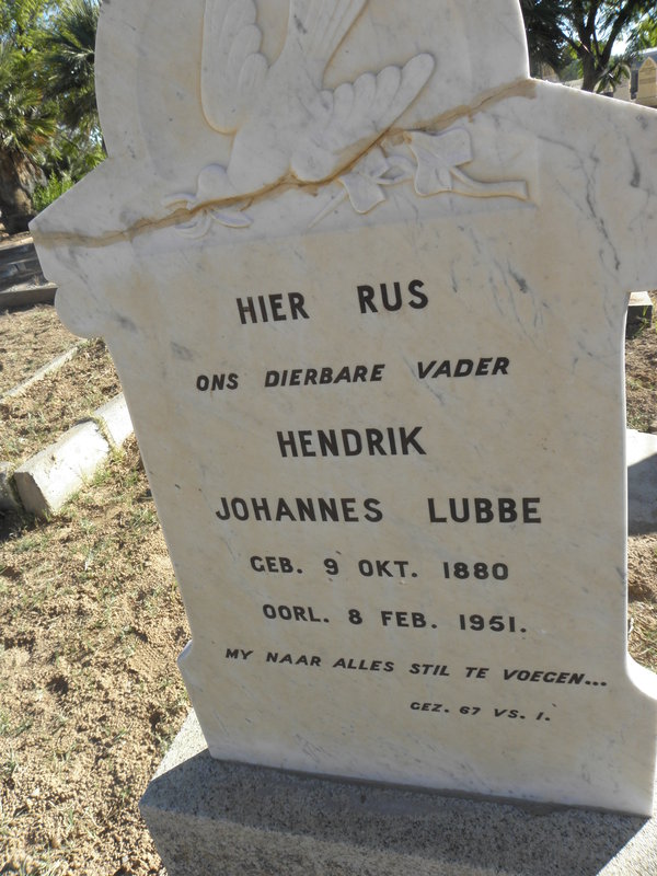 LUBBE Hendrik Johannes 1880-1951