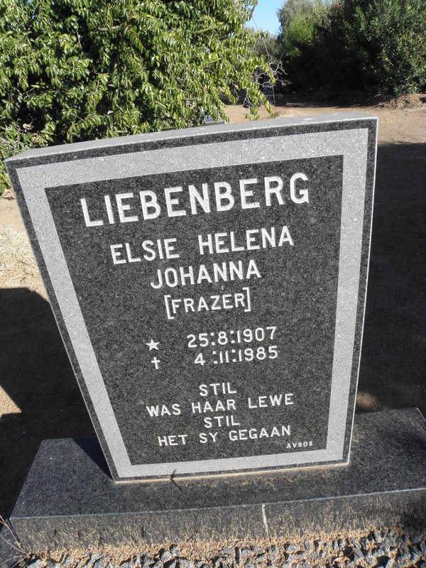 LIEBENBERG Elsie Helena Johanna nee FRAZER 1907-1985