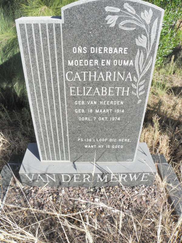 MERWE Catharina Elizabeth, van der geb VAN HEERDEN 1919-1974