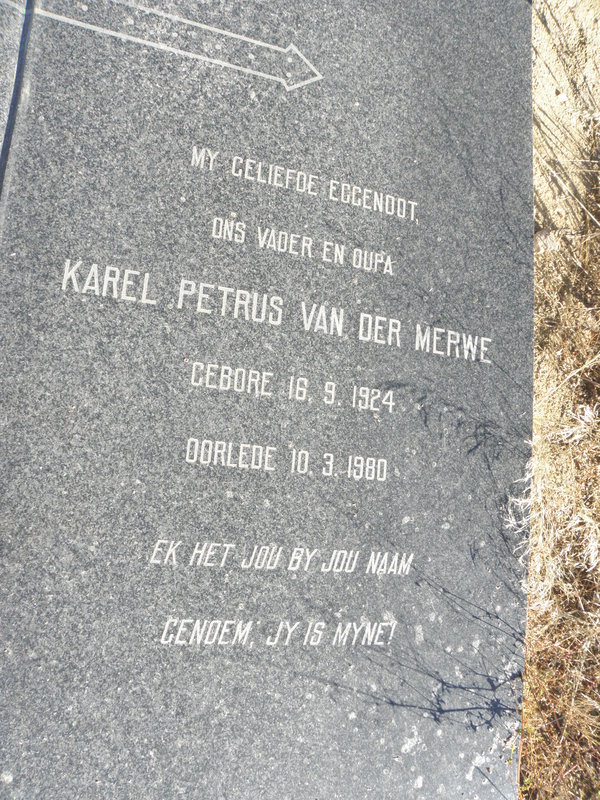 MERWE Karel Petrus, van der 1924-1980
