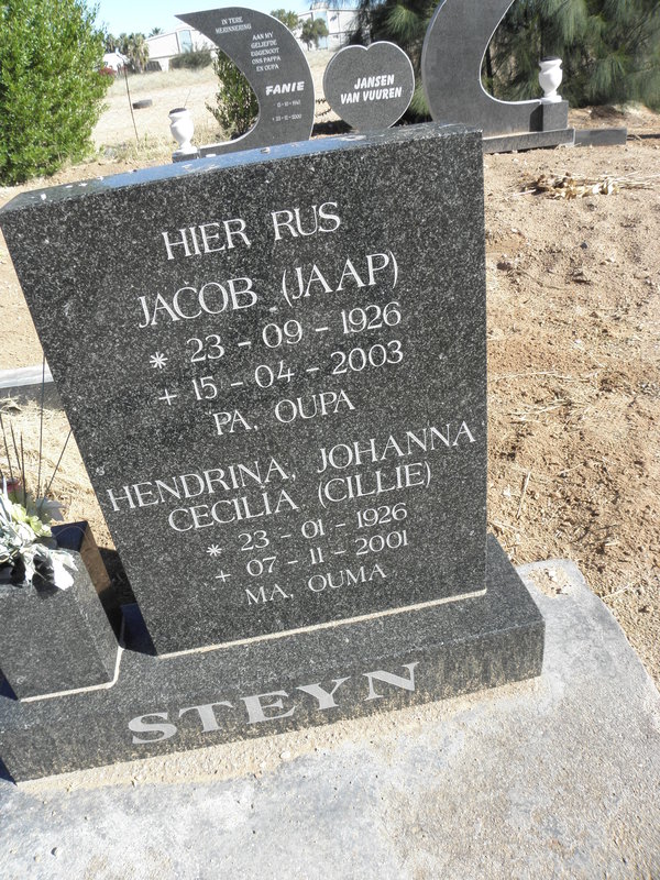 STEYN Jacob 1926-2003 &amp; Hendrina Johanna Cecilia 1926-2001