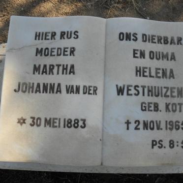 WESTHUIZEN Martha Helena Johanna, van der nee KOTZE 1883-1965