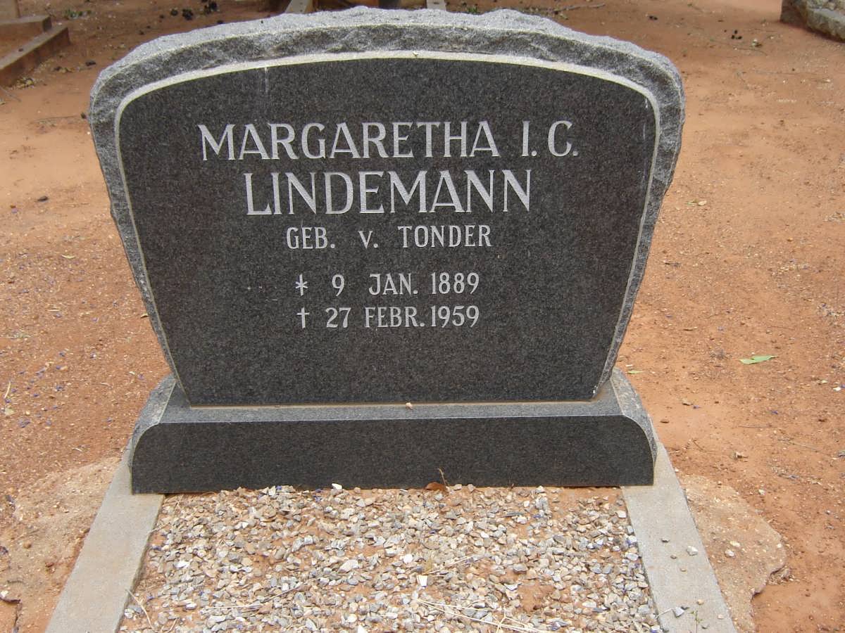 LINDEMANN Margaretha I.C. nee v. TONDER 1889-1959