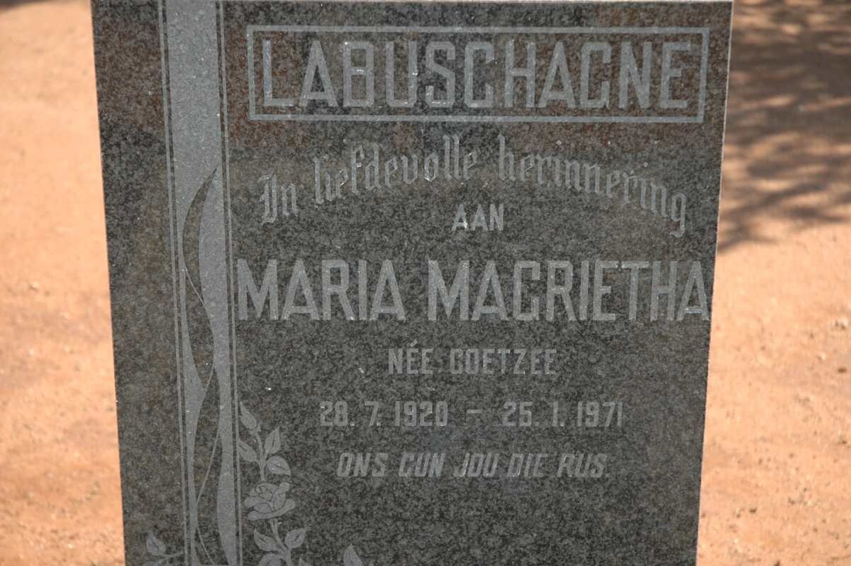 LABUSCHAGNE Maria Magrietha nee COETZEE 1920-1971