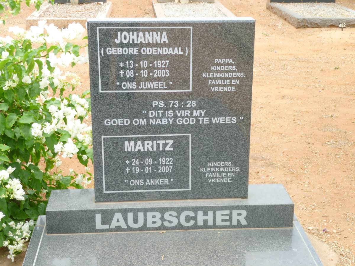 LAUBSCHER Maritz 1922-2007 &amp; Johanna ODENDAAL 1927-2003