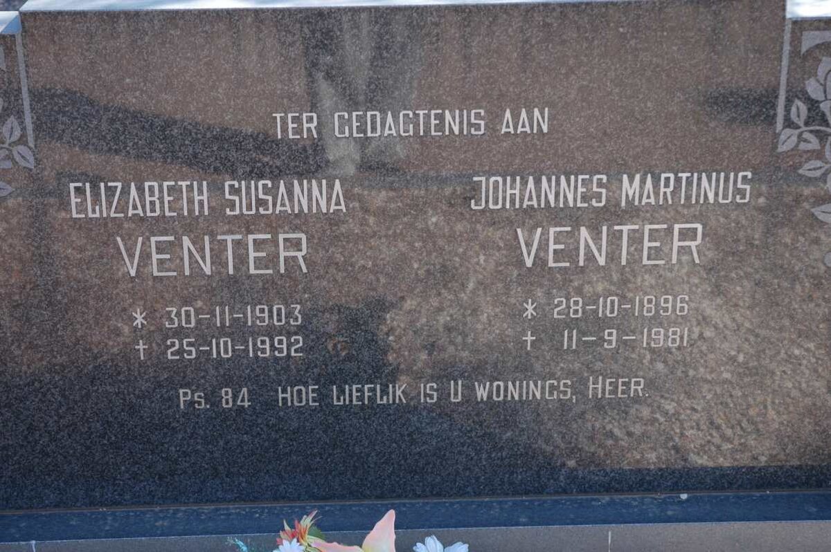 VENTER Johannes Martinus 1896-1981 &amp; Elizabeth Susanna 1903-1992