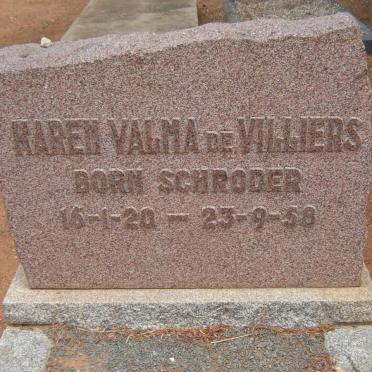 VILLIERS Karen Valma. de nee SCHRODER 1920-1958