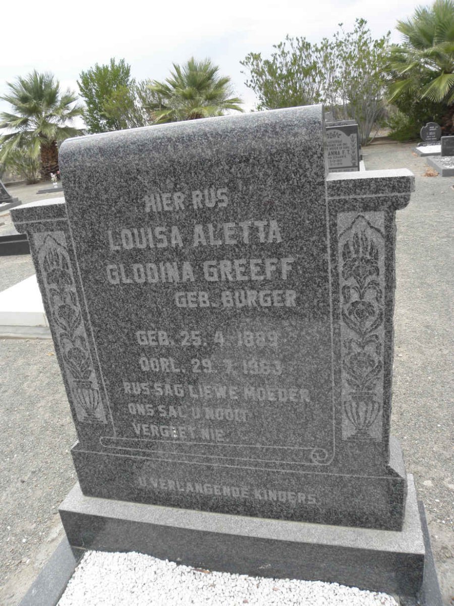 GREEFF Louisa Aletta Glodina nee BURGER 1889-1963