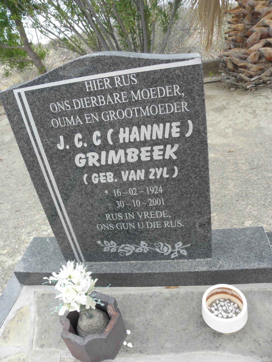 GRIMBEEK J.C.C. nee VAN ZYL 1924-2001