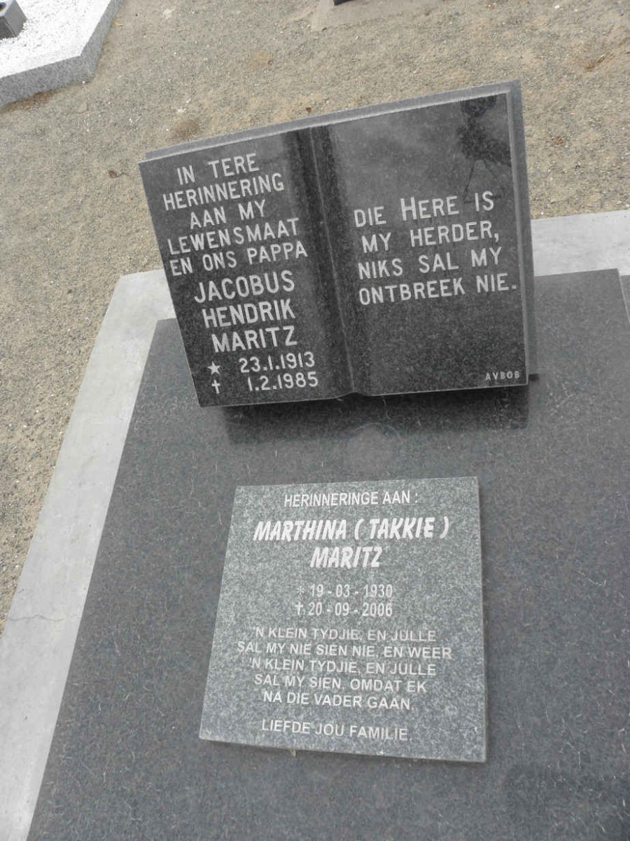MARITZ Jacobus Hendrik 1913-1985 &amp; Marthina 1930-2006