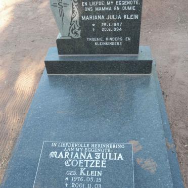 KLEIN Maria Julia 1947-1994 :: COETZEE Maria Julia nee KLEIN 1976-2001