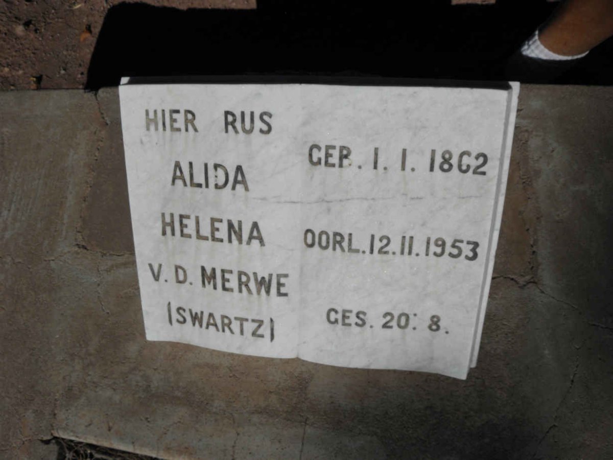 MERWE Alida Helena, v.d. nee SWARTZ 1862-1953