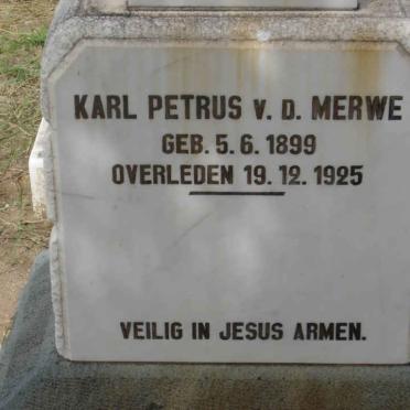MERWE Karl Petrus, van der 1899-1925