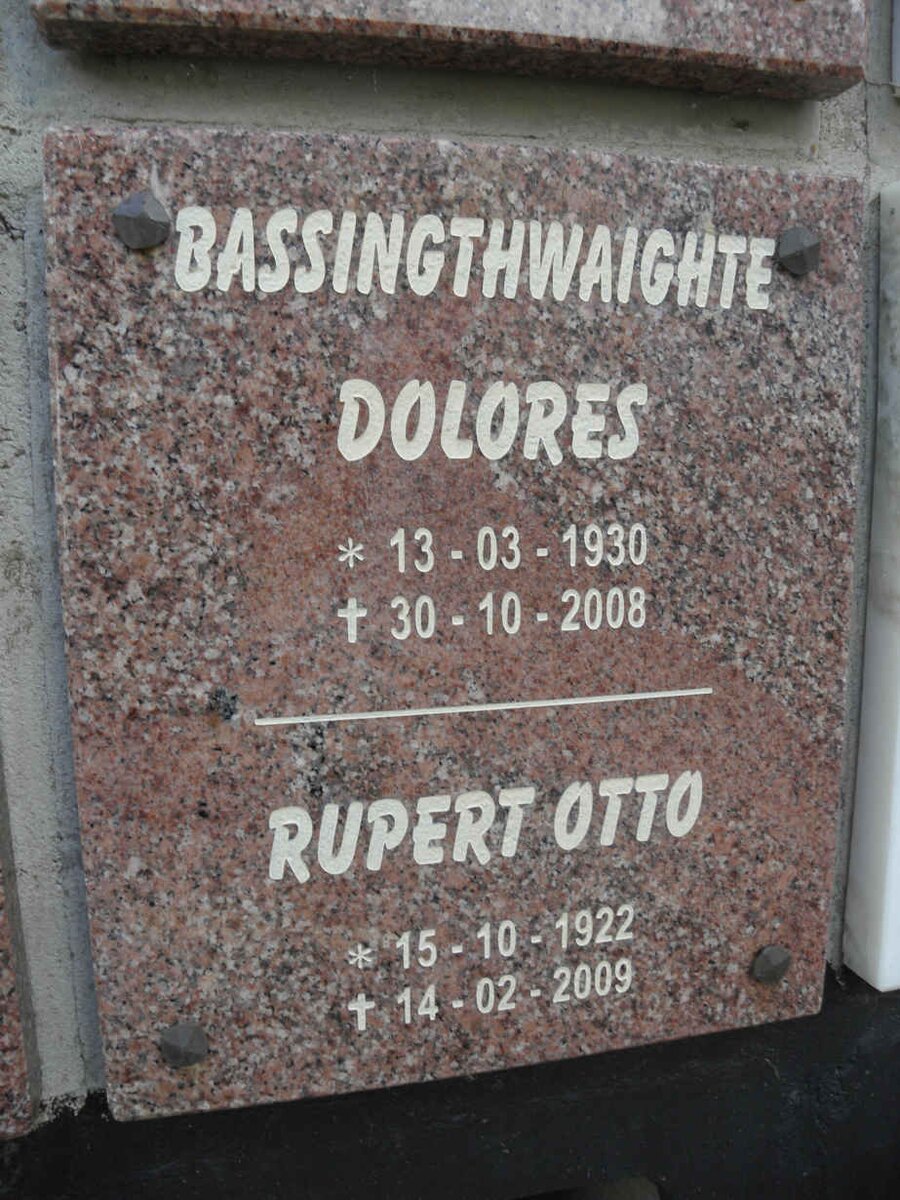 BASSINGTHWAIGHTE Rupert Otto 1922-2009 &amp; Dolores 1930-2008