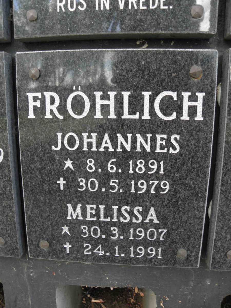 FRÖHLICH Johannes 1891-1979 &amp; Melissa 1907-1991