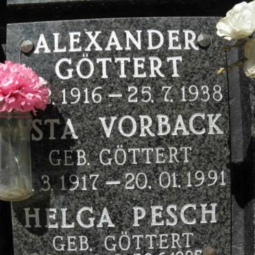 GÖTTERT Alexander 1916-1938 :: VORBACK nee GÖTTERT 1917-1991 :: PESCH Helga nee GÖTTERT 1918-1995