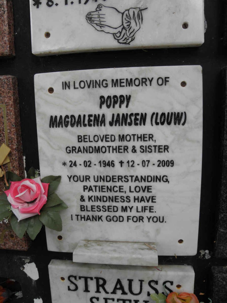 JANSEN Poppy Magdalena nee LOUW 1946-2009