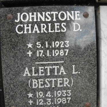 JOHNSTONE Charles D. 1923-1987 &amp; Aletta L. BESTER 1933-1987 