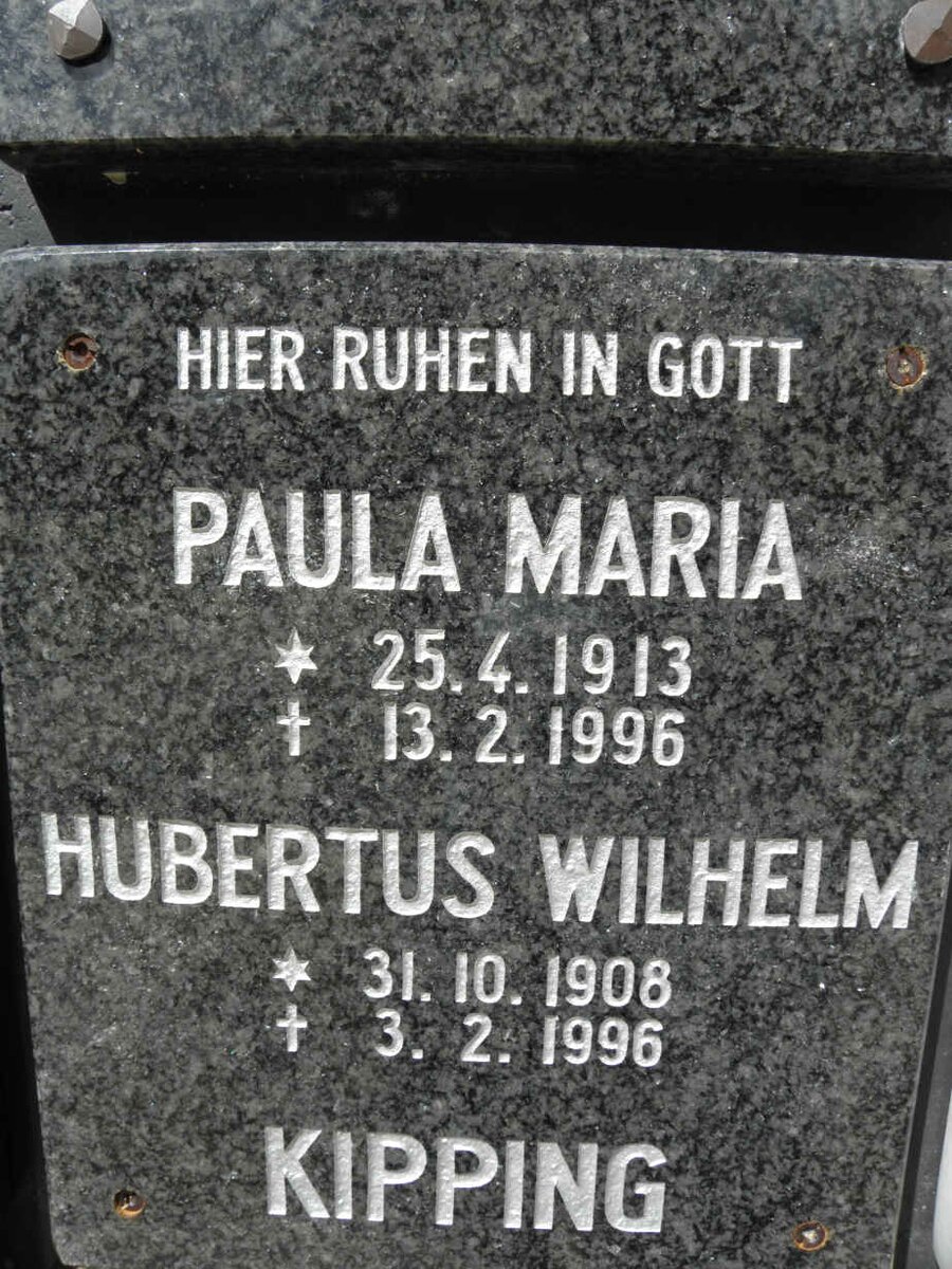 KIPPING Hubertus Wilhelm 1908-1996 &amp; Paula Maria 1913-1996
