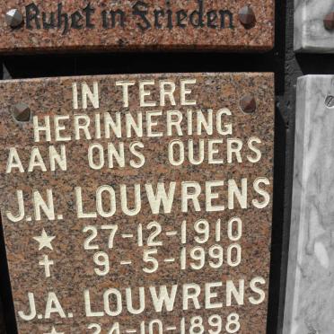 LOUWRENS J.A. 1898-1991 &amp; J.N. 1910-1990