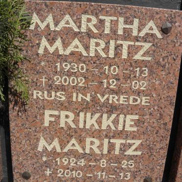 MARITZ Frikkie 1924-2010 &amp; Martha 1930-2002