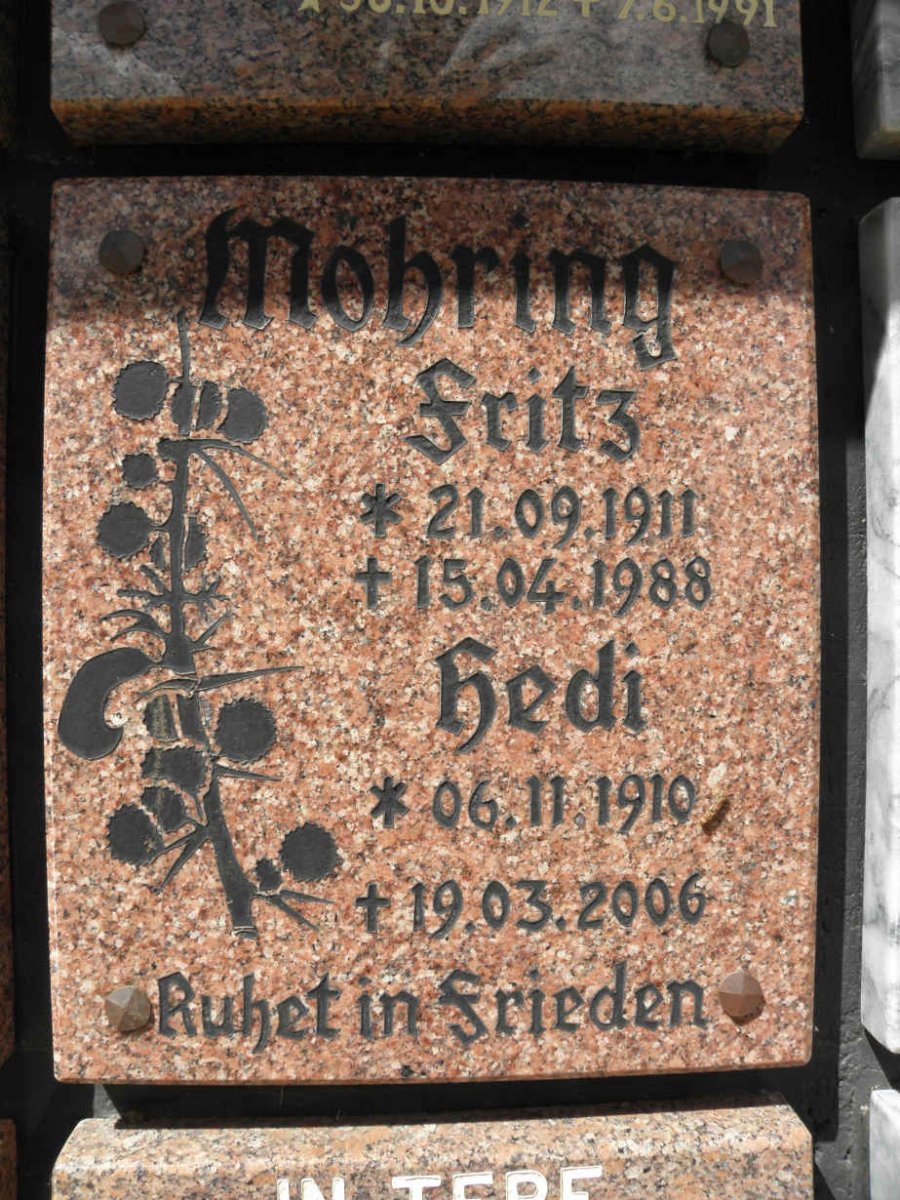 MOHRING Fritz 1911-1988 &amp; Hedi 1910-2006