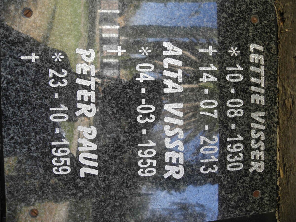 VISSER Lettie 1930-2013 :: VISSER Alta 1959- :: PAUL Peter 1959-