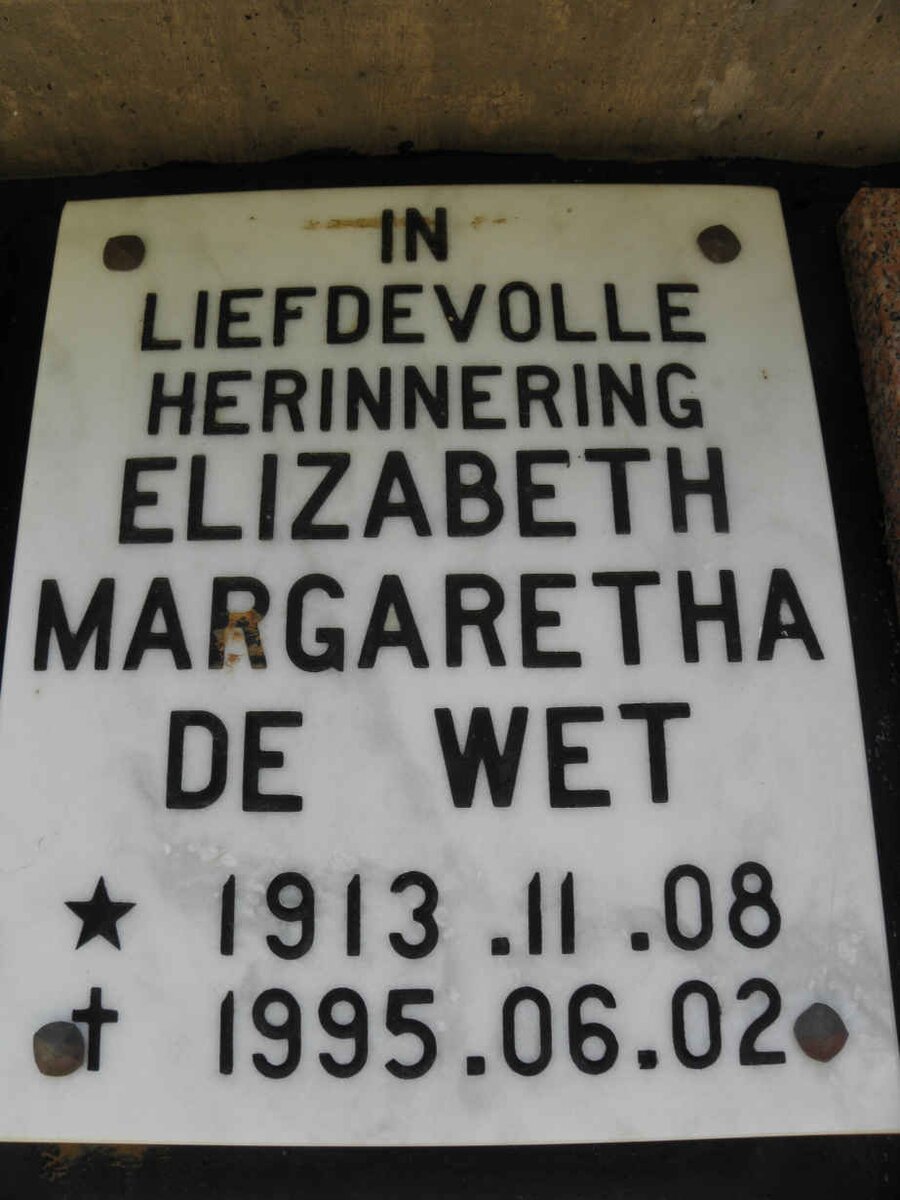 WET Elizabeth Margaretha, de 1913-1995