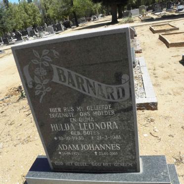 BARNARD Adam Johannes 1921-2005 &amp; Hulda Leonara BOTES 1930-1981