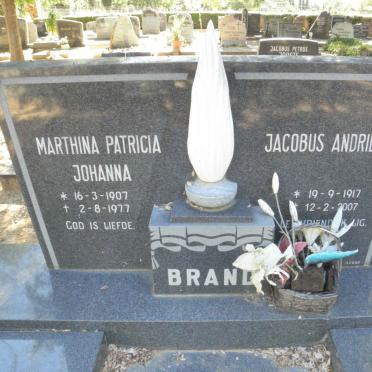 BRAND Jacobus Andries 1917-2007 &amp; Marthina Patricia Johanna 1907-1977