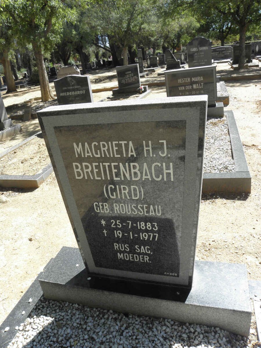 BREITENBACH Magrieta H.J. nee ROUSSEAU 1883-1977