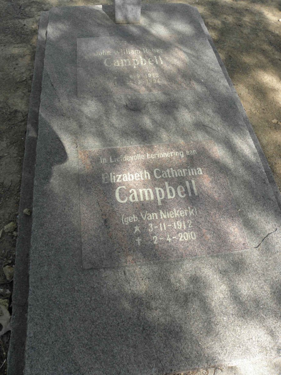 CAMPBELL John William Robert 1912-1994 &amp; Elizabeth Catharina VAN NIEKERK 1912-2010
