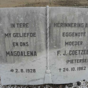 COETZEE F.J. nee PIETERSE 1928-1962