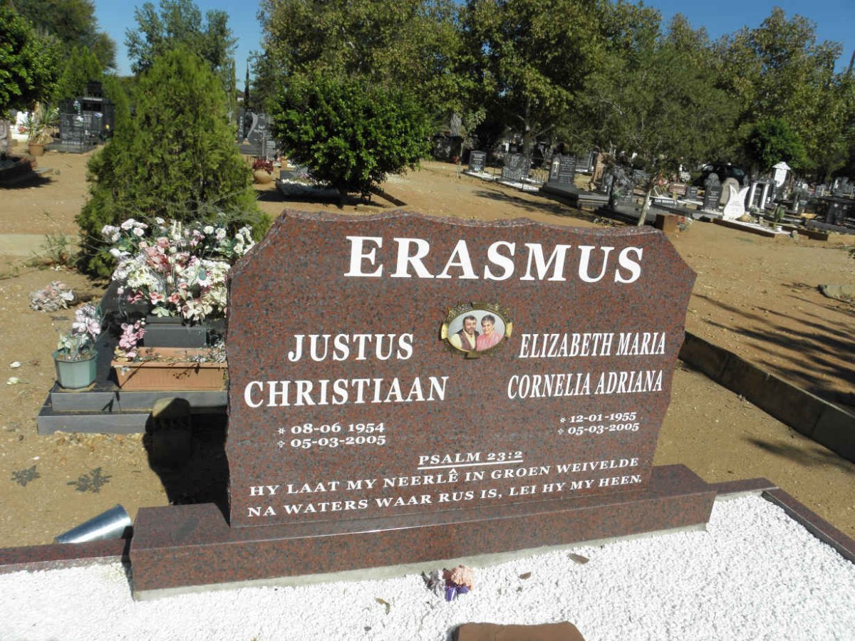 ERASMUS Justus Christiaan 1954-2005 &amp; Elizabeth Maria Cornelia Adriana 1955-2005