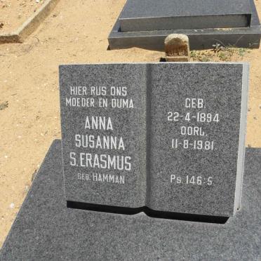 ERASMUS Anna Susanna S. nee HAMMAN 1894-1981