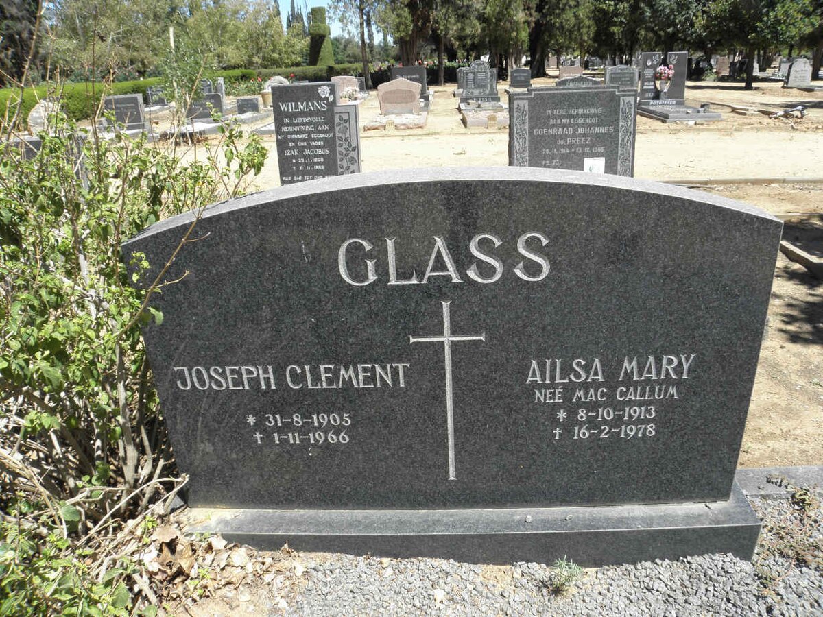 GLASS Joseph Clement 1905-1966 &amp; Ailsa Mary MAC CALLUM 1913-1978