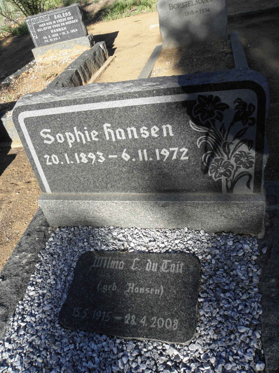 HANSEN Sophie 1893-1972 :: TOIT Wilma C., du nee HANSEN 1915-2008