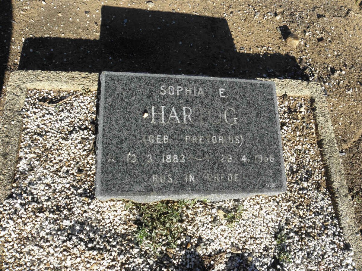 HARTOG Sophia E. nee PRETORIUS 1883-1956