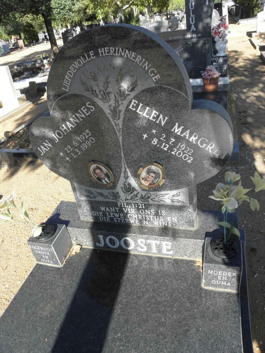 JOOSTE Jan Johannes 1925-1990 &amp; Ellen Margret 1922-2002