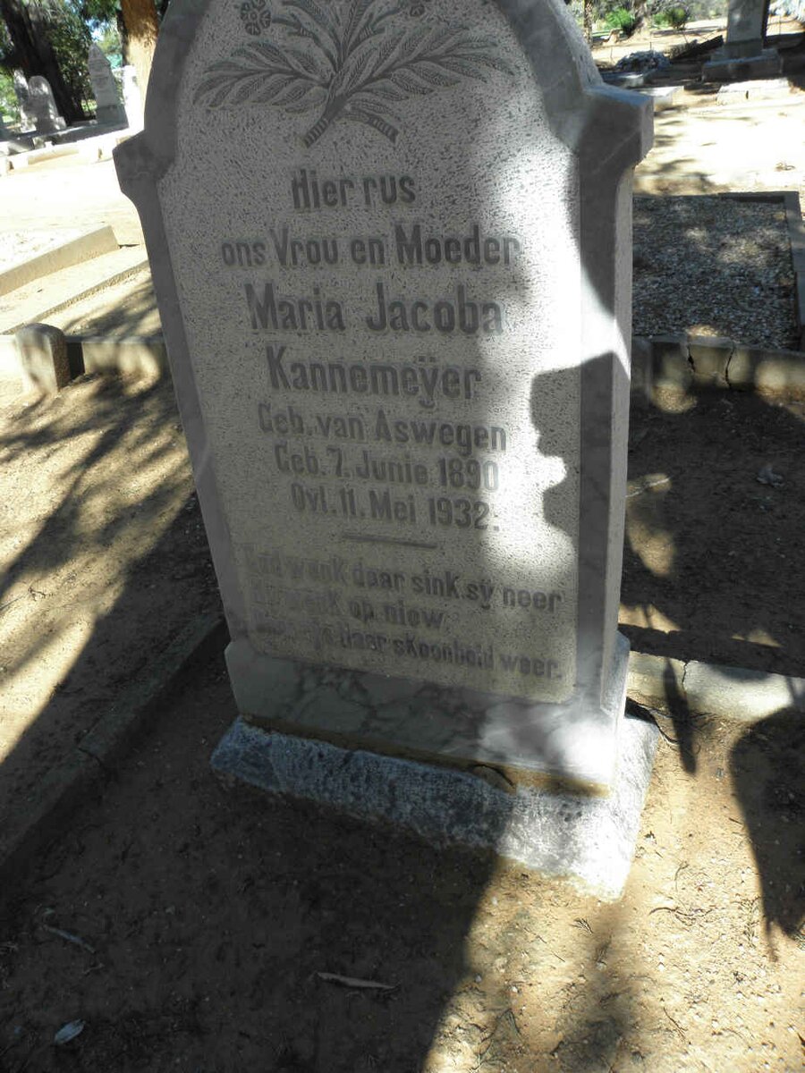 KANNEMEYER Maria Jacoba nee Van ASWEGAN 1890-1932