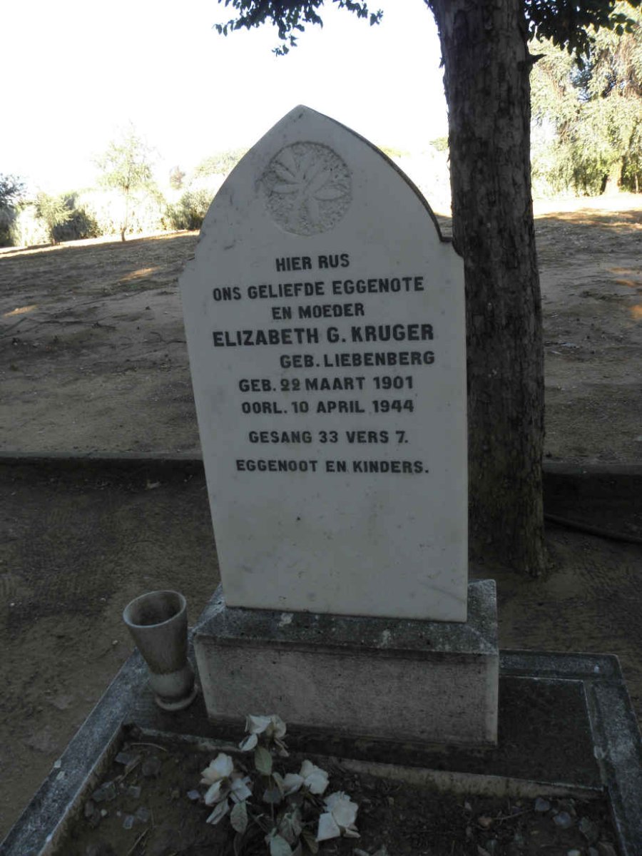 KRUGER Elizabeth G. nee LIEBENBERG 1901-1944