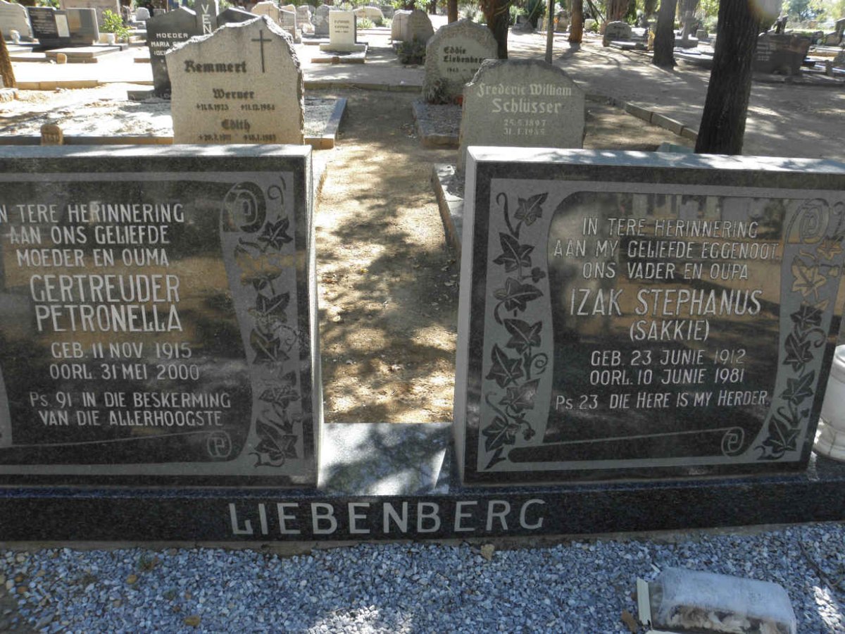 LIEBENBERG Izak Stephanus 1912-1981 &amp; Gertreuder Petronella 1915-2000
