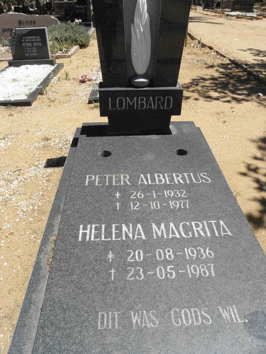LOMBARD Peter Albertus 1932-1977 &amp; Helena Magrita 1936-1987